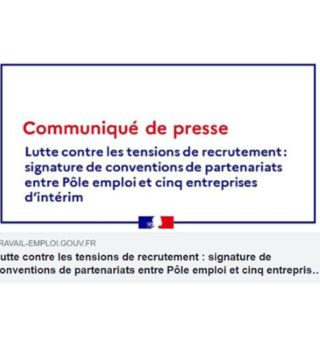 Lutte contre les tensions de recrutement : signature de conventions de partenariats entre Pôle emploi et cinq entreprises d’intérim / Ministère du Travail